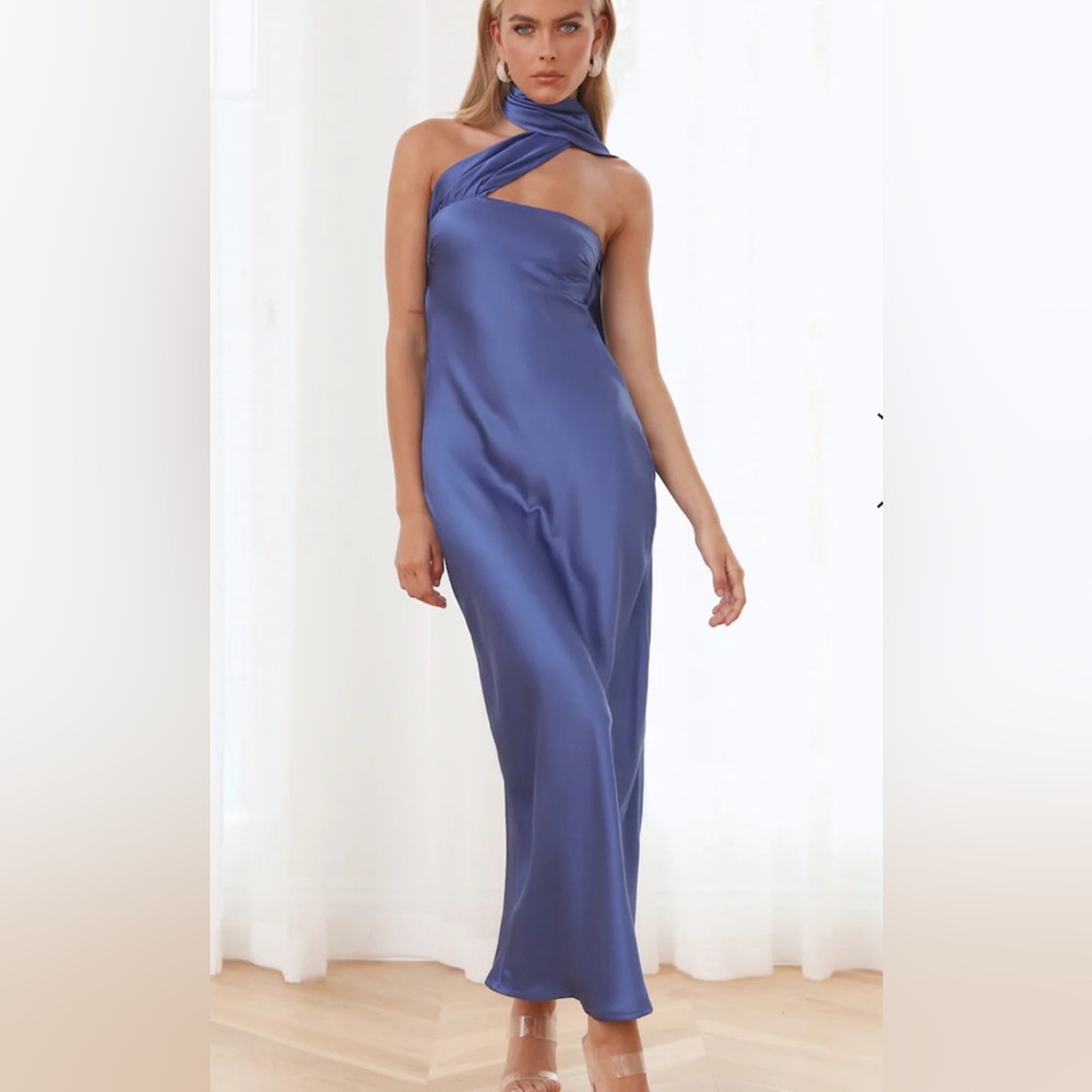 Navy Blue Silk Maxi Dress